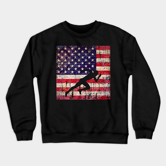 Sprinter Track Team Distressed American Flag Crewneck Sweatshirt by 4Craig